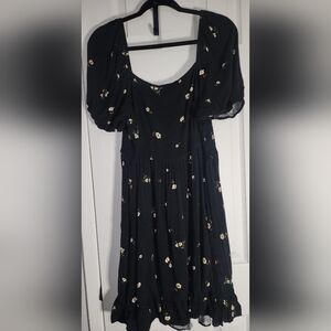 City Chic Black Mini Dress with Floral Accents